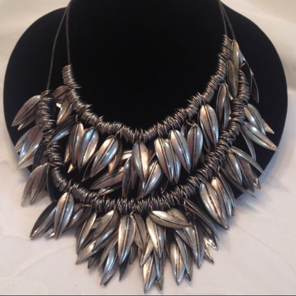 Silver Leaf Statement Necklace - image 1